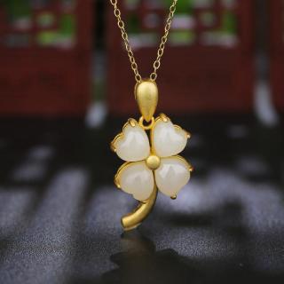 直播爆款s925银镶和田玉 古法银镀金镶嵌和田白玉 福袋云南花吊坠
